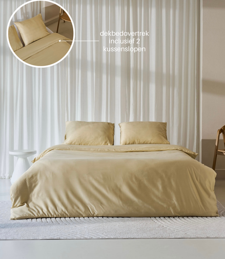 Satijn dekbedovertrek afkomstig uit Egypte. Glanzend, butter yellow