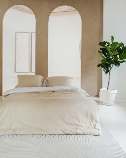 Egyptisch katoen beige met wit beddengoed